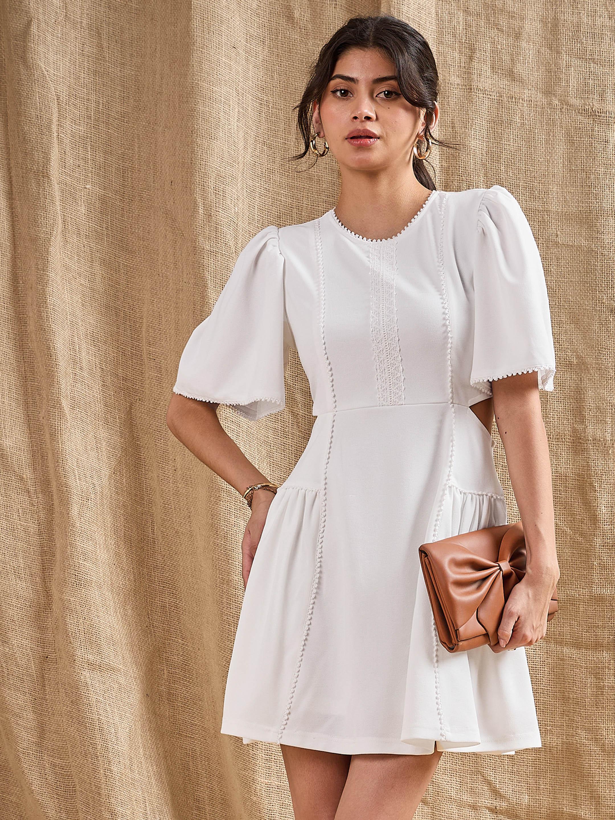 Sassafras | White Side Cut Out Skater Dress | mini