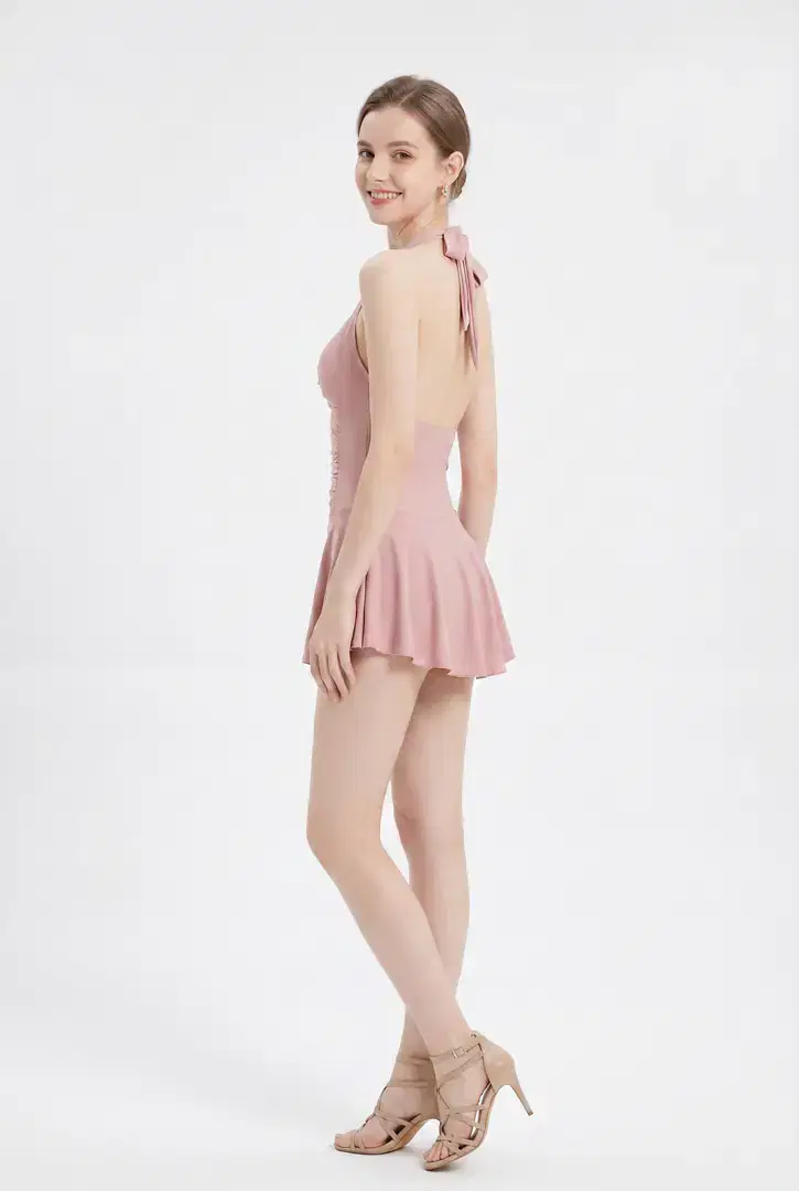 dusty rose skater dress ASOS LUXE long sleeved pussybow satin skater mini dress in dusty rose